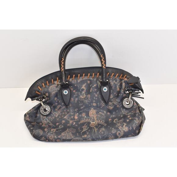 Piero Guidi Magic Circus Deserto Dipinto Handbag Black Leather All Over Print - Picture 2 of 8